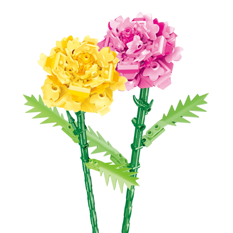 Bricks Box Flowers dual pink and yellow flower built from LEGO-style bricks with layered petals and a bright, cheerful appearance.