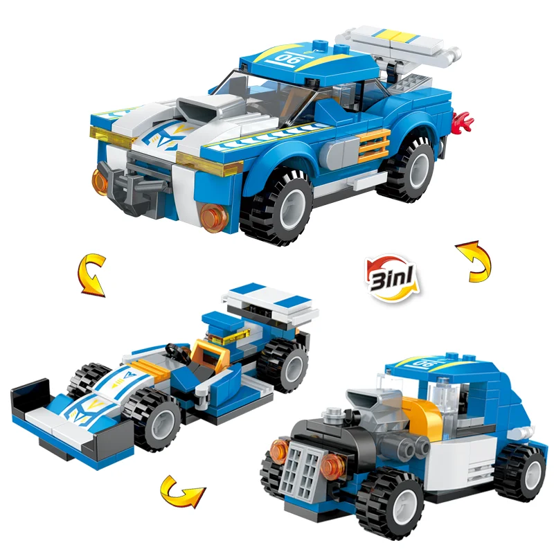 Image of Bricks Box Creative Speed Racers set showing LEGO-style builds of three different fast cars in vibrant colors.