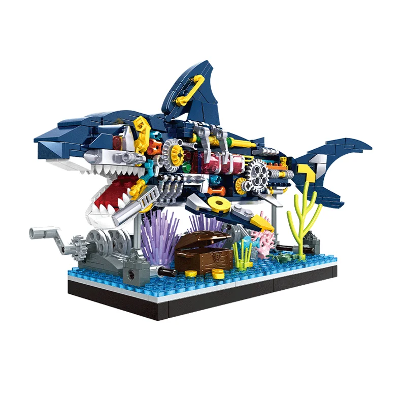 Advanced LEGO-style Bricks Box Pro Build featuring a mechanical shark with moving fins and jaw.