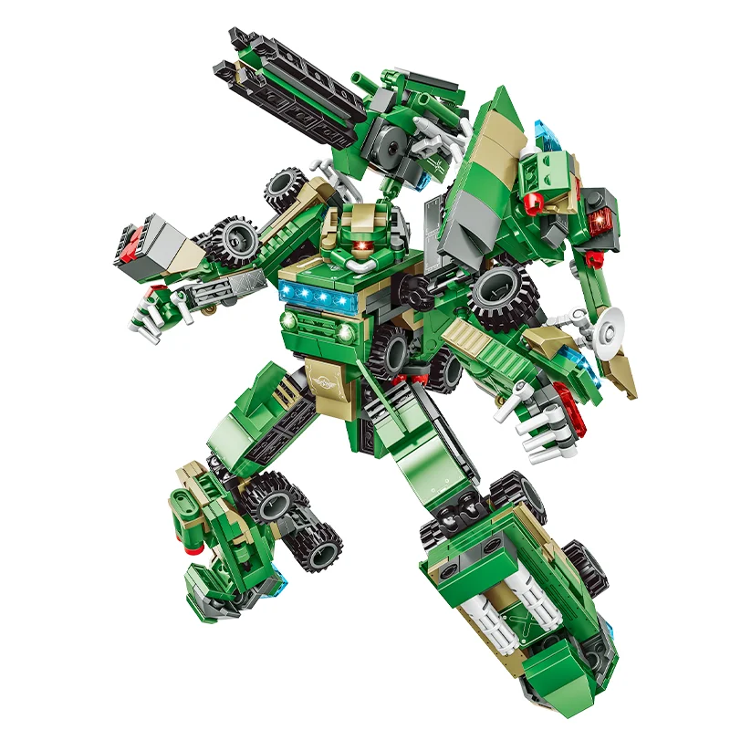 Bricks Box Pro Build Ultimate Military Transformer made from LEGO-style bricks, shown as both a tank and a transformable battle mech with detailed weapons and armor.