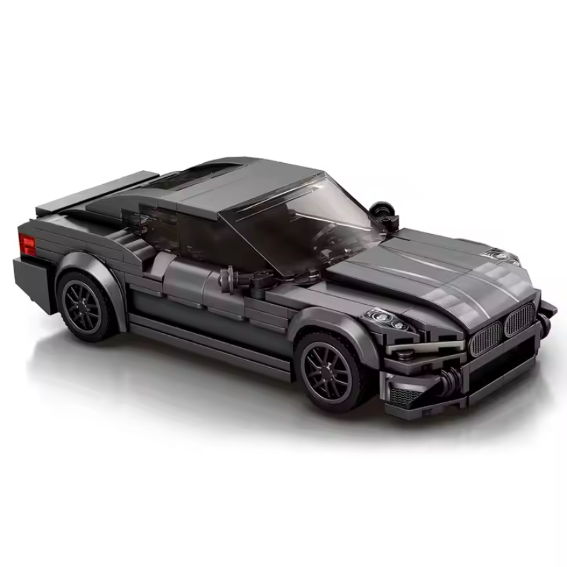 Bricks Box Supercar in sleek grey, built from LEGO-style bricks with aerodynamic features and sporty design.