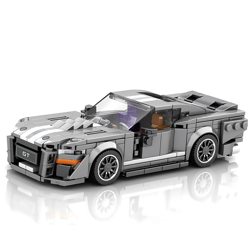 Bricks Box Supercar in grey, GT-style build made from LEGO-style bricks with aerodynamic curves and racing details.