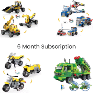 Image showing three different models built from one Bricks Box Creative set, including a robot, a buggy, and a bike, made with LEGO-compatible bricks.