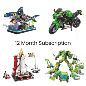 Image of four advanced Bricks Box Pro Build models, including detailed vehicles and complex structures, built with bricks compatible with LEGO and other leading brands.